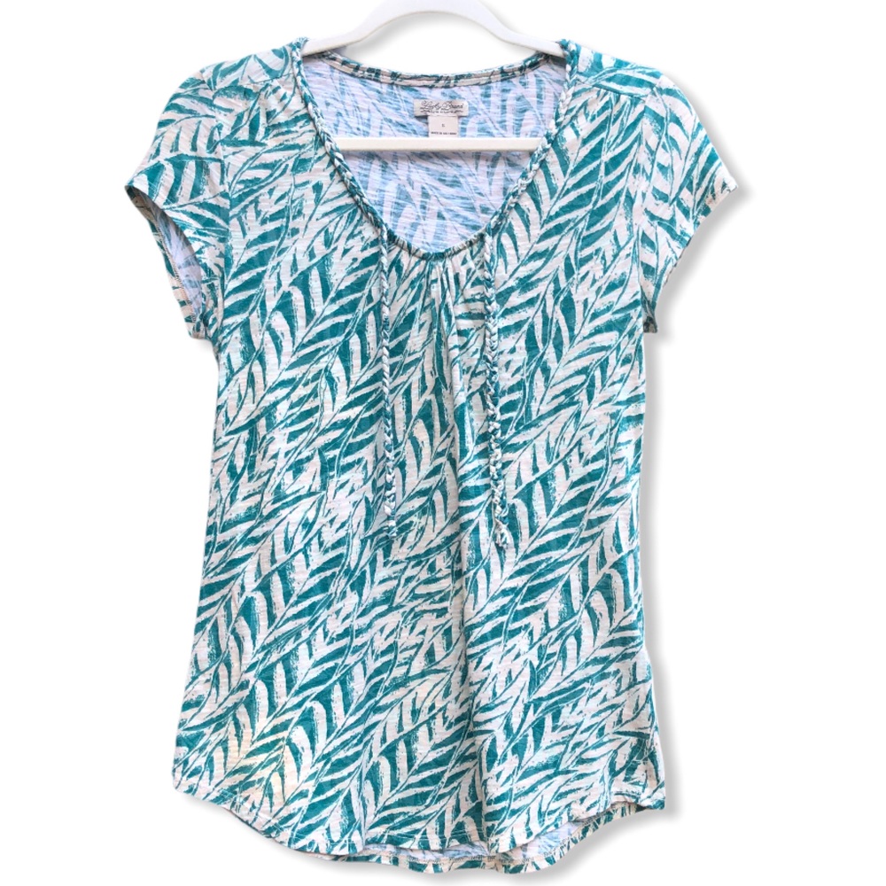 LUCKY BRAND Cap Sleeve Vneck Tee Teal & White Small